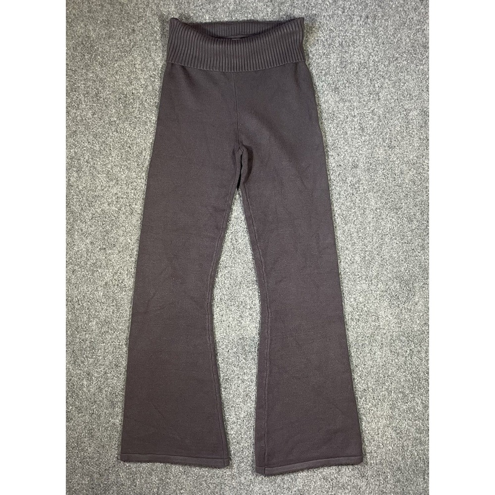 Faded Rose Knit Flare Pants Womens Medium Grey High Waisted Ribbed Lounge
